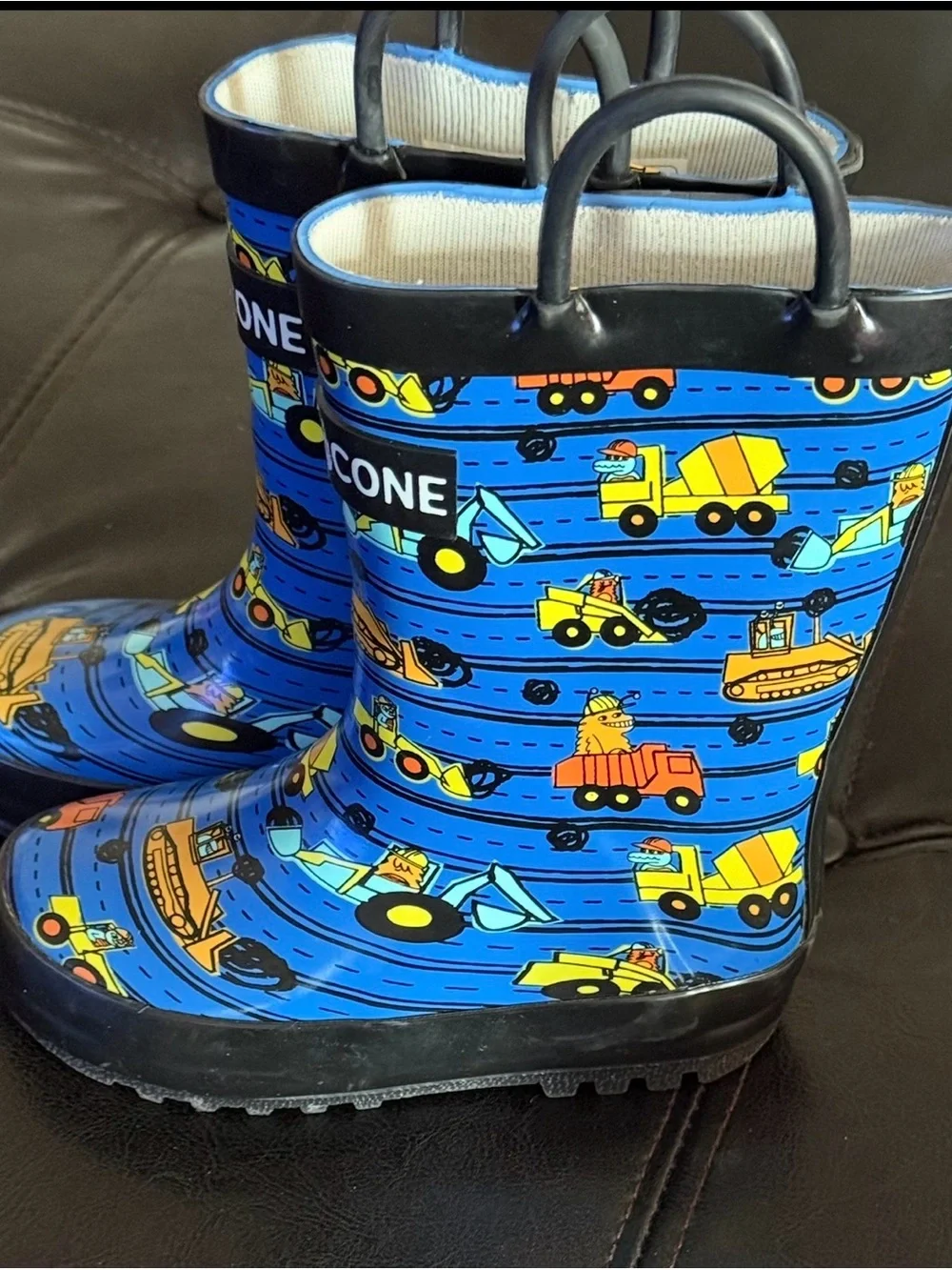 Lonecone Kids' Blue Construction Print Rain Boots